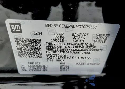 2025 GMC Sierra 3500 4Wd z USA, uszkodzony, nr VIN 1GT4UYEY3SF198155